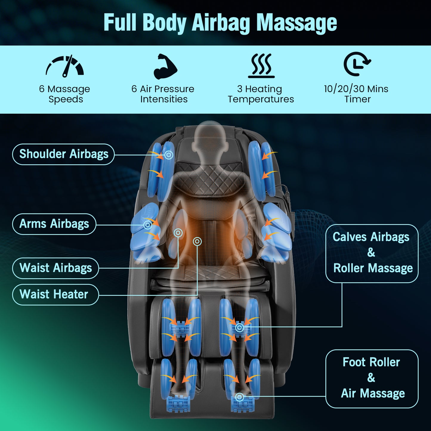 ZEN 37 - 4D Full Body Massage Chair, Zero Gravity Recliner with Airbags Heater and Foot Rollers